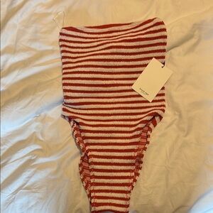 bond-eye Red and White Striped Bodysuit One Piece